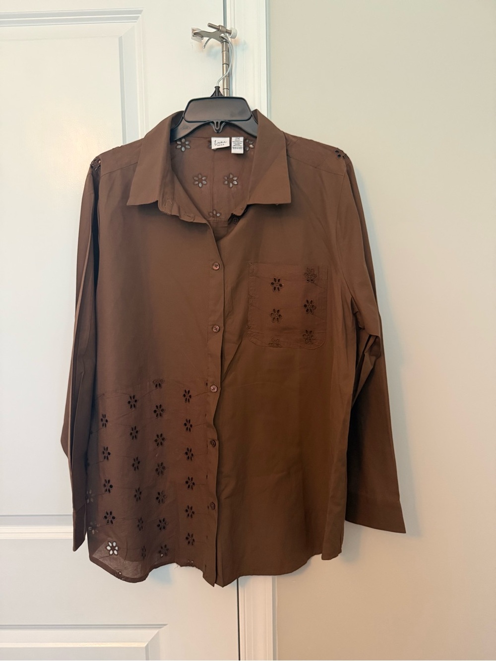 Women's Brown Eyelet Button-Down Shirt